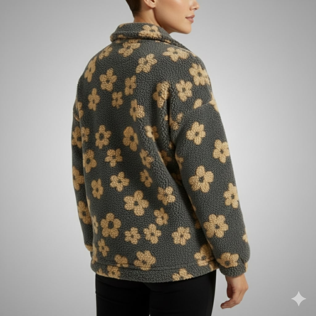 Dahlia Women's Fleece Pullover – Floral Soft Half-Zip Oversized Winter Pullover