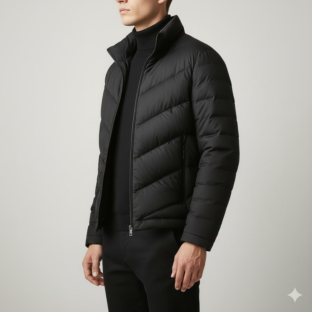 Alessandro Men’s Puffer Jacket – Lightweight Down Coat with Chevron Quilting