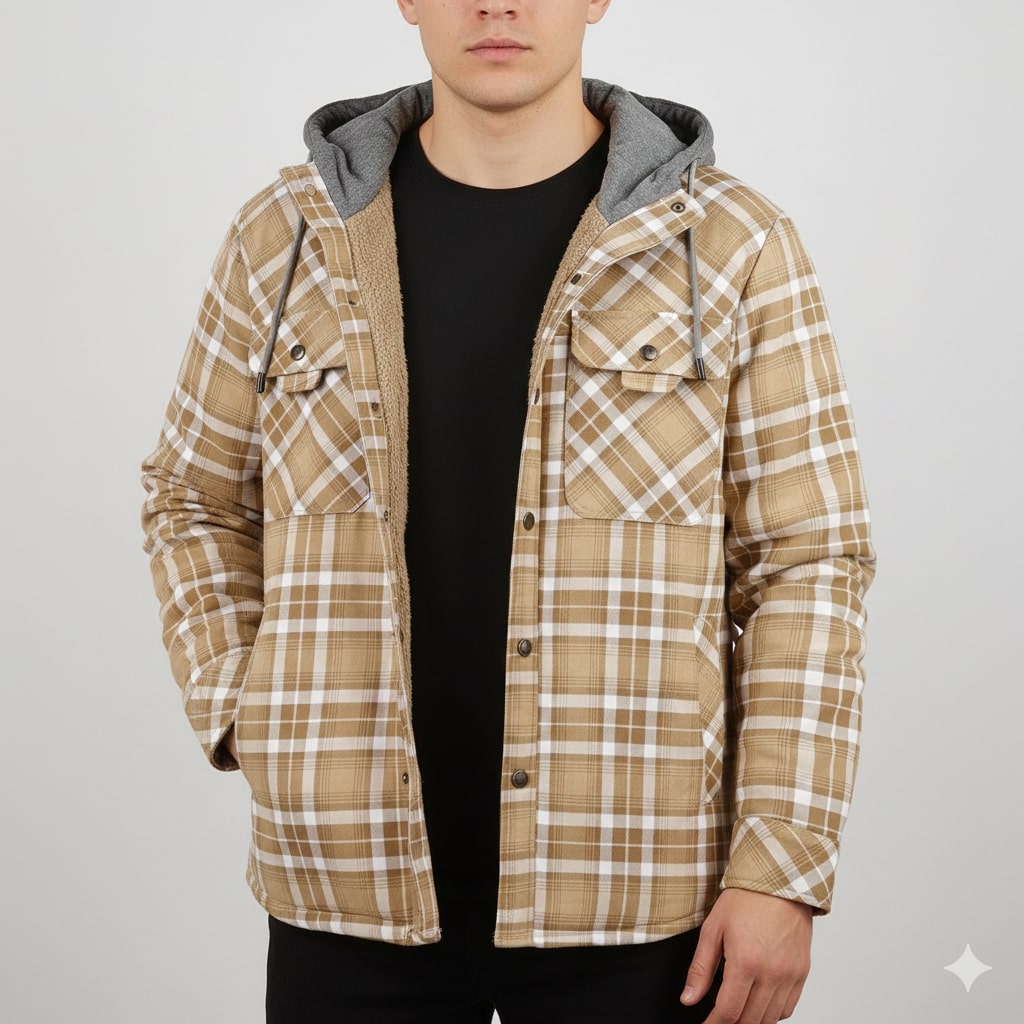 Florent Men’s Hoodie Jacket – Sherpa-Lined Flannel Hoodie for Winter Wear