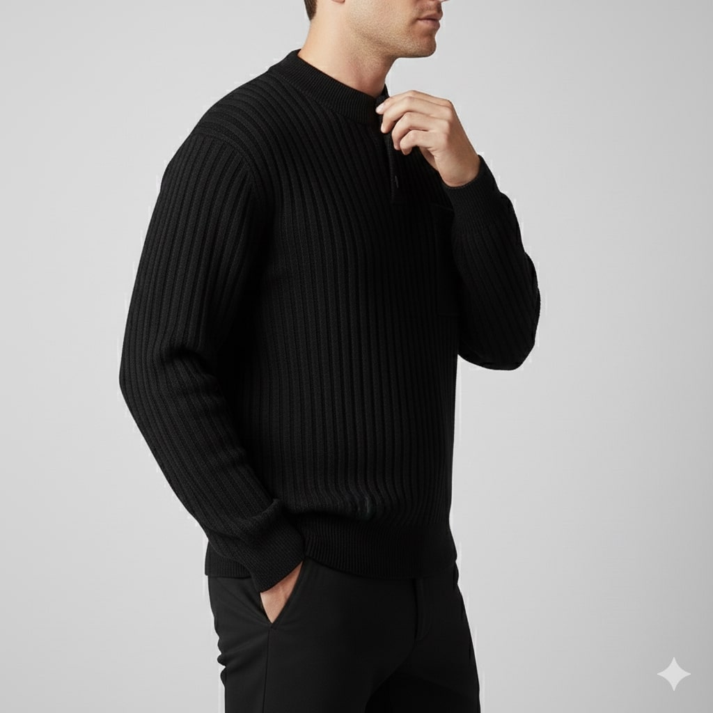 Kerem Men’s Pullover Sweater – Thick Ribbed Knit Pullover for Winter