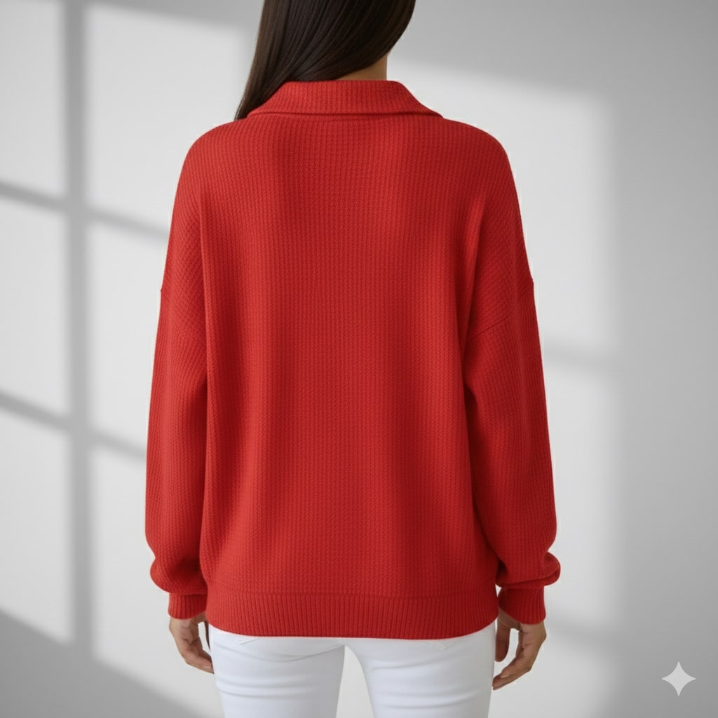 Angelina Women’s Knit Polo Sweater – Soft Ribbed Texture with Feminine Drape