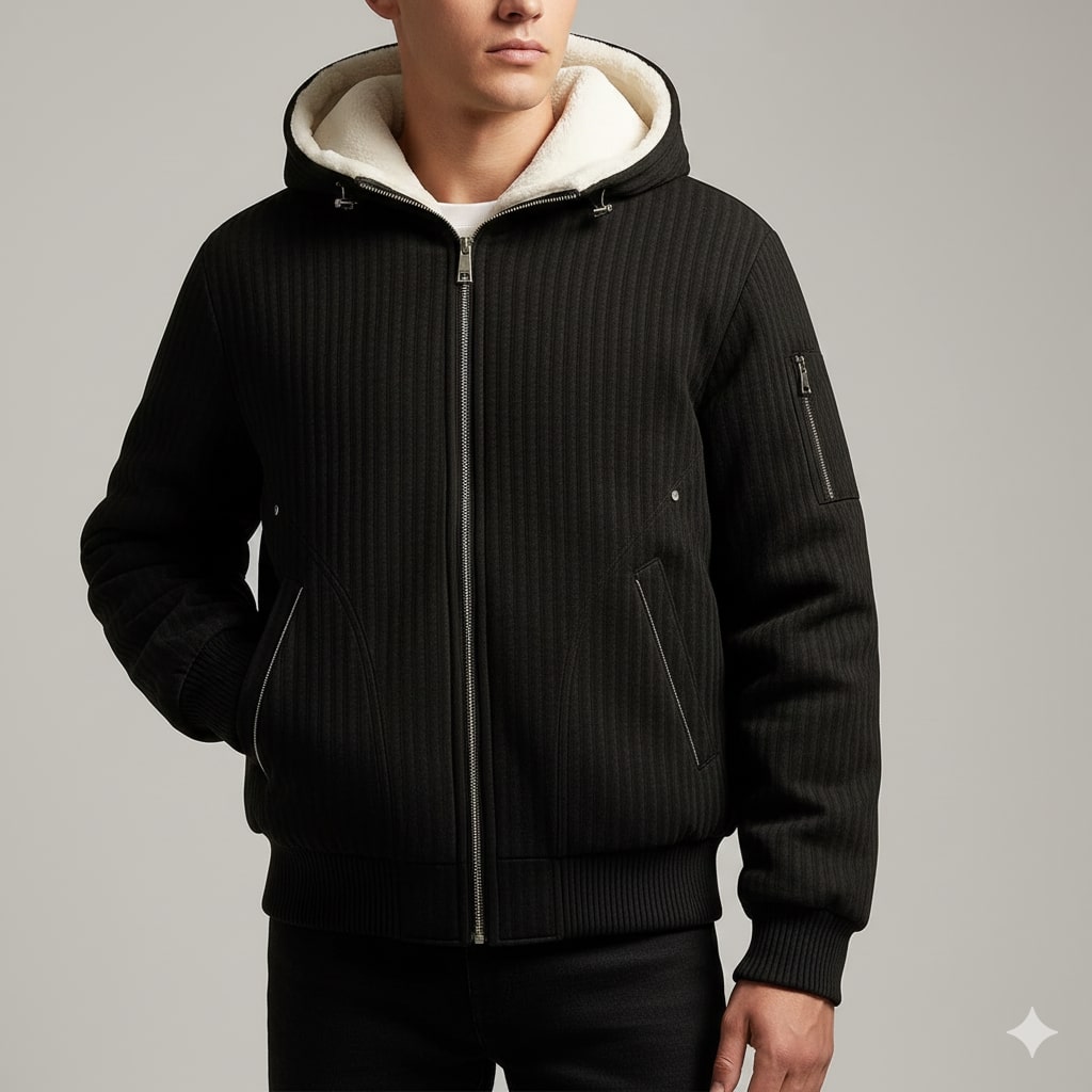 Kamal Men’s Sherpa Hoodie Jacket – Heavyweight Fleece Lined Quilted Zip-Up Jacket