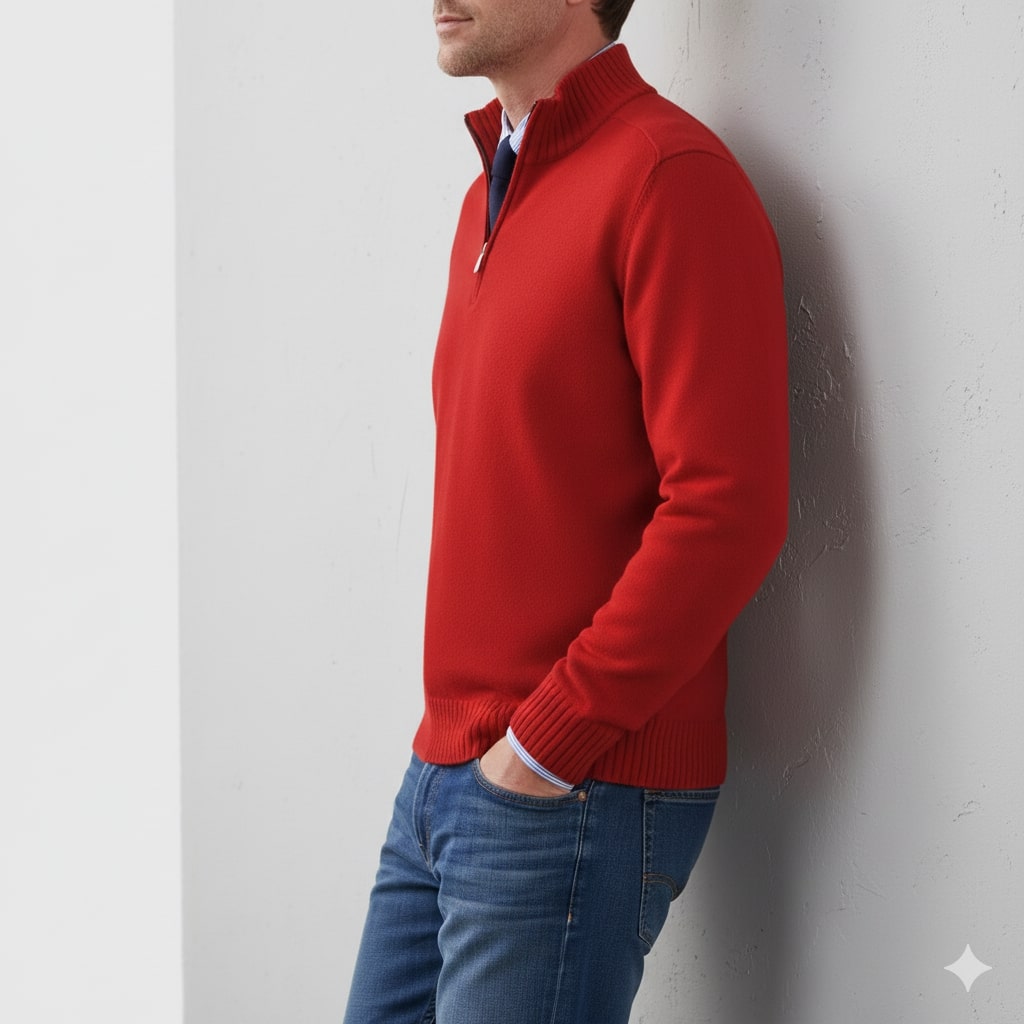 Lars Men’s Half-Zip Sweater – Soft Knit Pullover with Ribbed Details & Tailored Fit