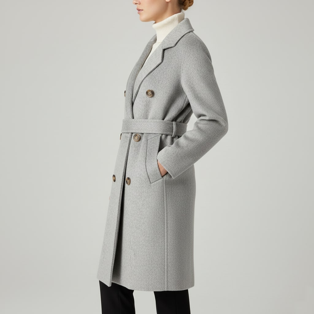 Camila Women’s Cashmere Wrap Coat – Double-Breasted Wool Outerwear with Belted Waist