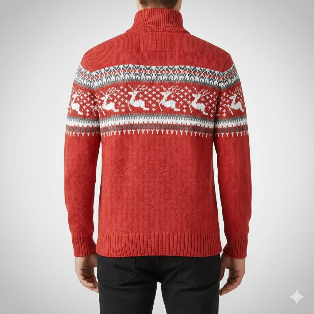 Mehdi Men's Christmas Sweater – Wool Knit Quarter-Zip Pullover