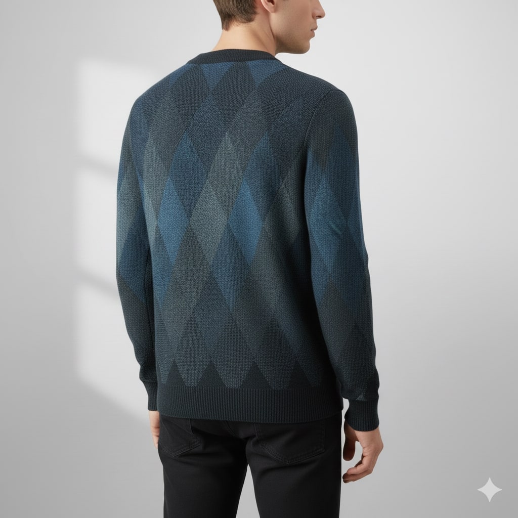 Caleb Men’s Knit Sweater – Premium Wool-Blend Argyle Crewneck Pullover