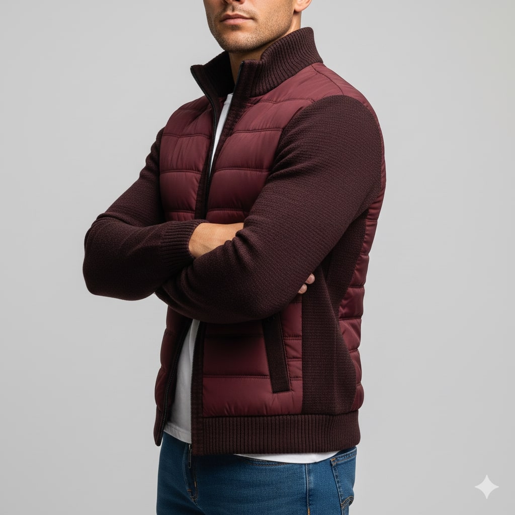 Magnus Men’s Fleece Jacket – Knit Sleeve Hybrid Zip-Up Lightweight Jacket