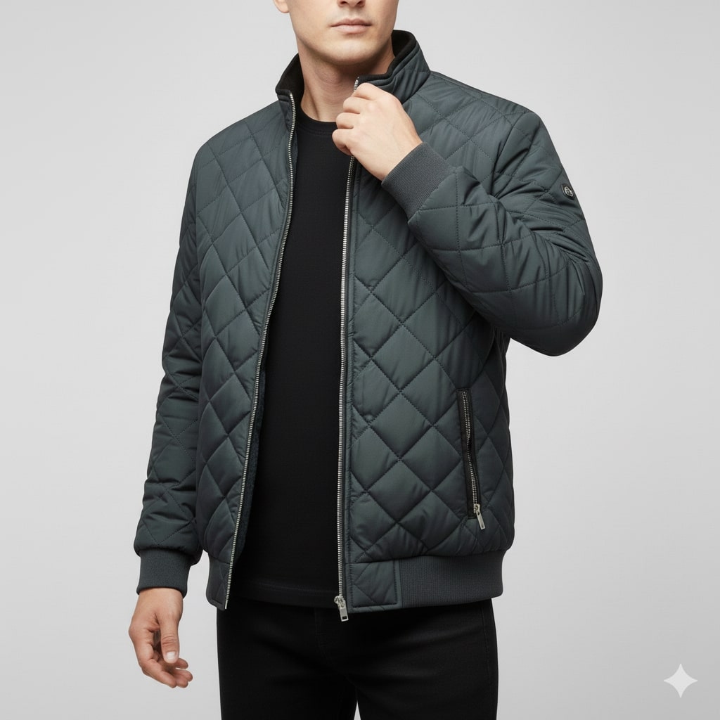 Roel Men’s Quilted Jacket – Diamond Quilted Fleece-Lined Zip-Up Jacket