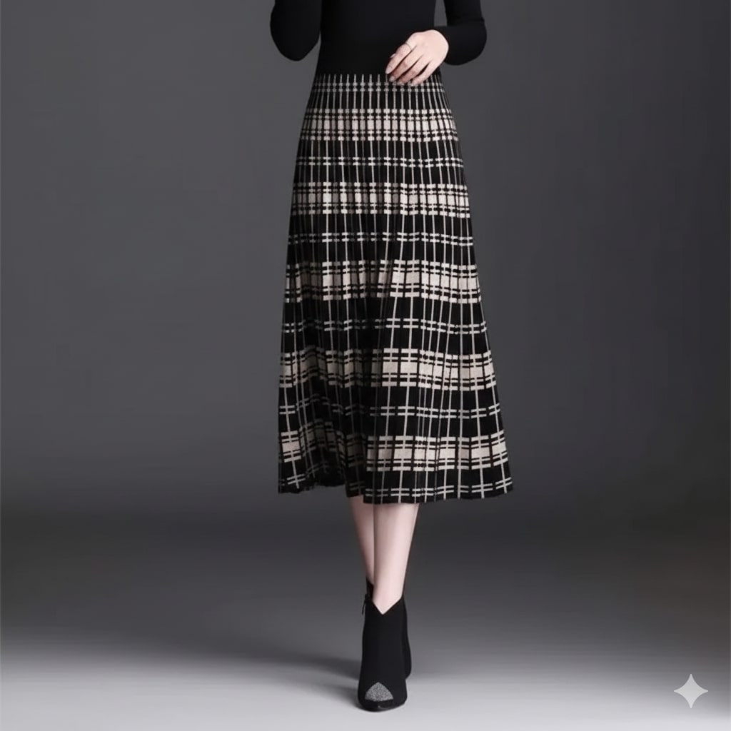 Clara Women's Pleated Midi Skirt – Stretch Cotton-Blend with Sculpted Waist