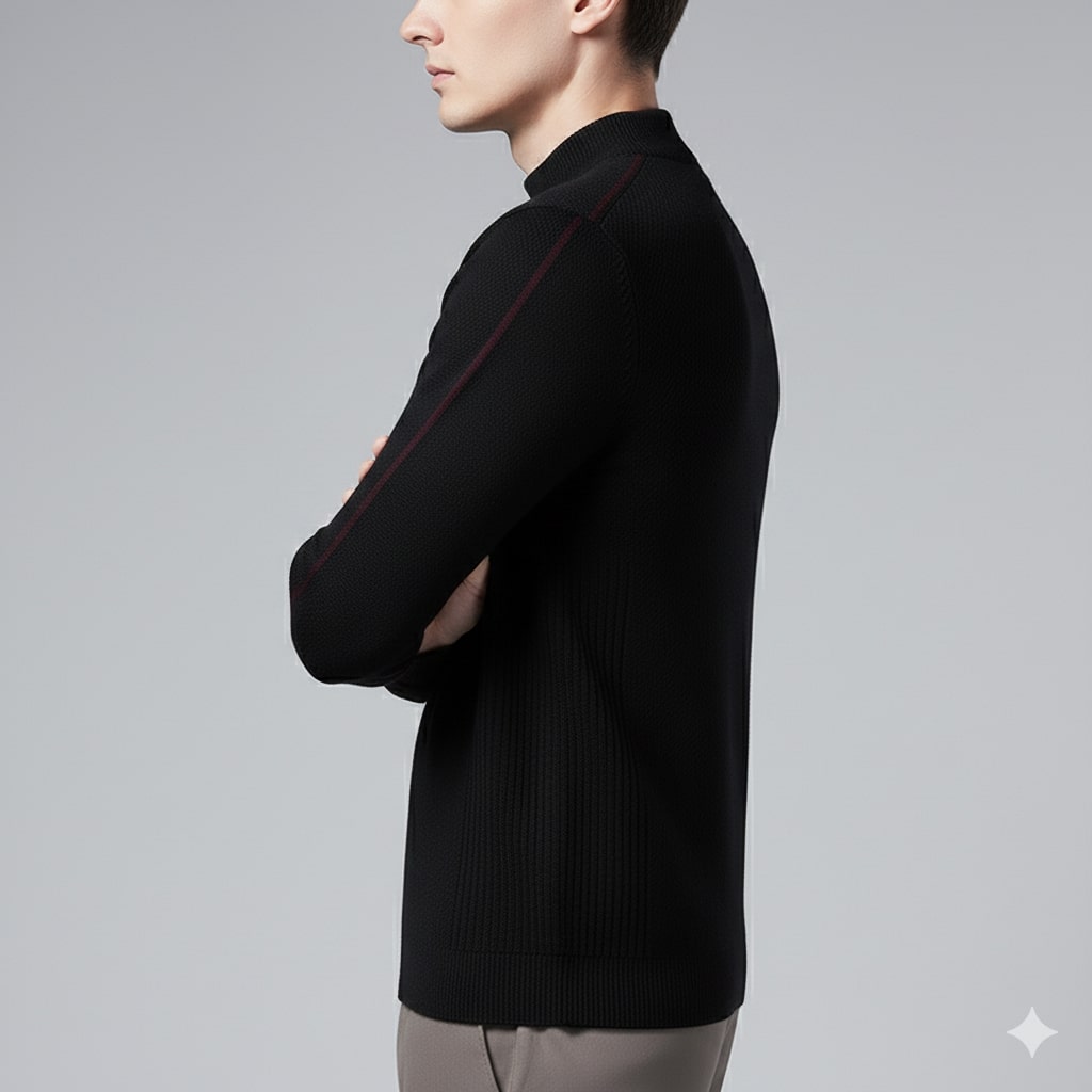 Finn Men’s Knit Sweater – Jacquard Knit Mock-Neck Pullover for Everyday Comfort