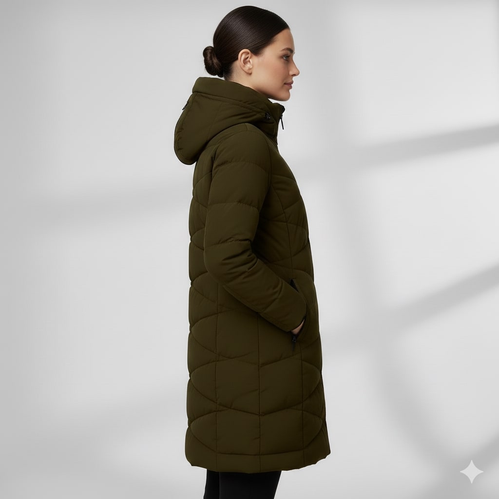 Livia Women’s Long Quilted Coat – Full-Length Warm Winter Jacket with Hood & Plush Lining