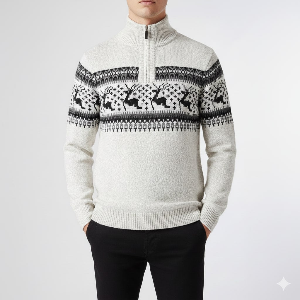 Mehdi Men's Christmas Sweater – Wool Knit Quarter-Zip Pullover