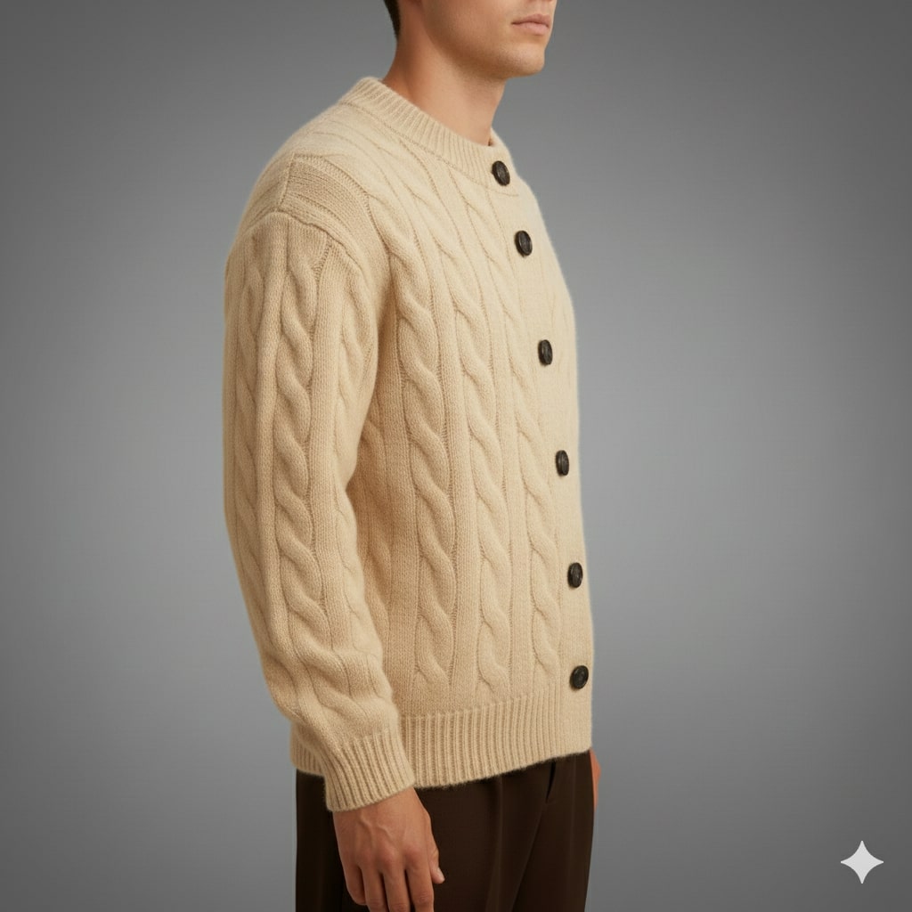 Anton Men’s Cardigan – Cable Knit Cardigan with Classic Button-Up Style