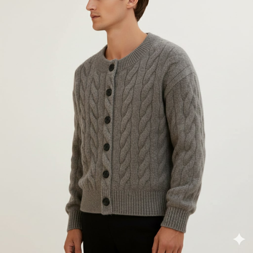 Anton Men’s Cardigan – Cable Knit Cardigan with Classic Button-Up Style