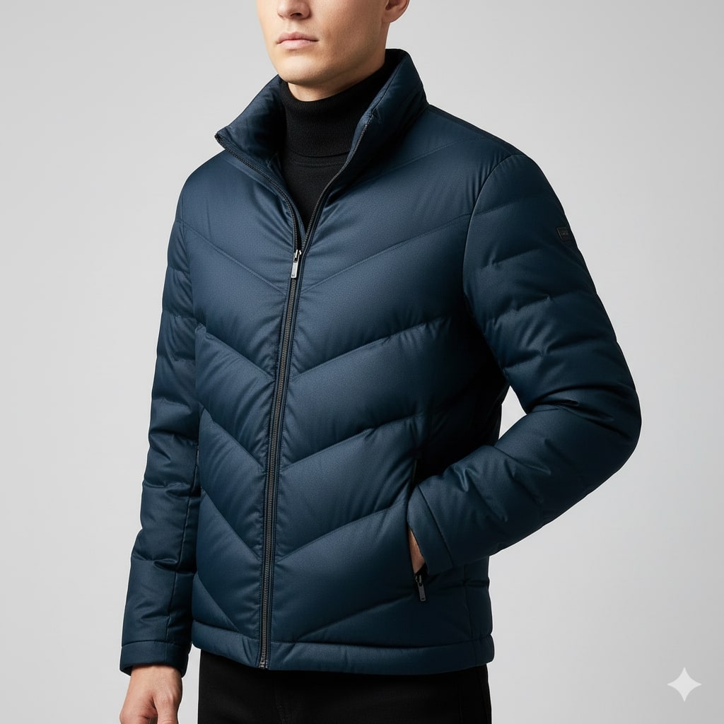 Alessandro Men’s Puffer Jacket – Lightweight Down Coat with Chevron Quilting