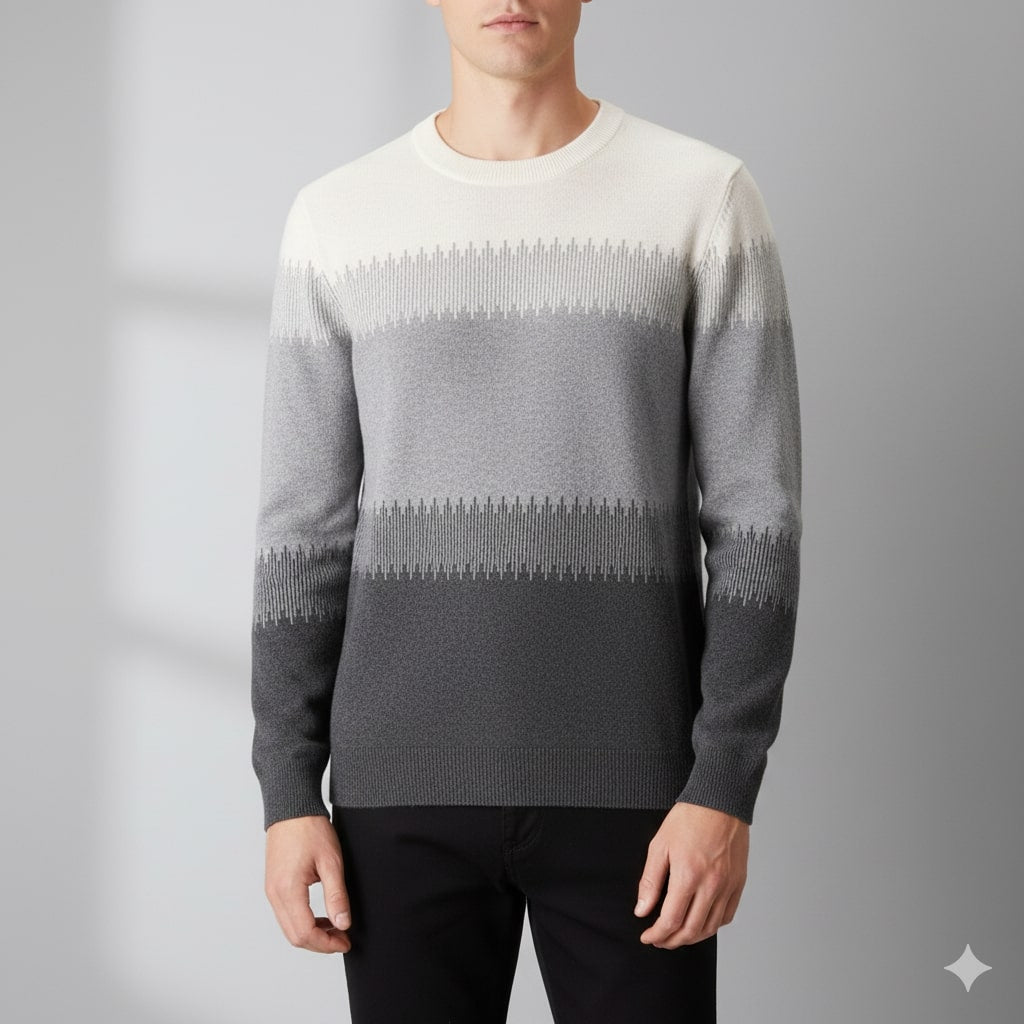 Ibrahim Men’s Wool Sweater – Ultra-Fine Knit with Tonal Gradient & Lightweight Fit Pullover
