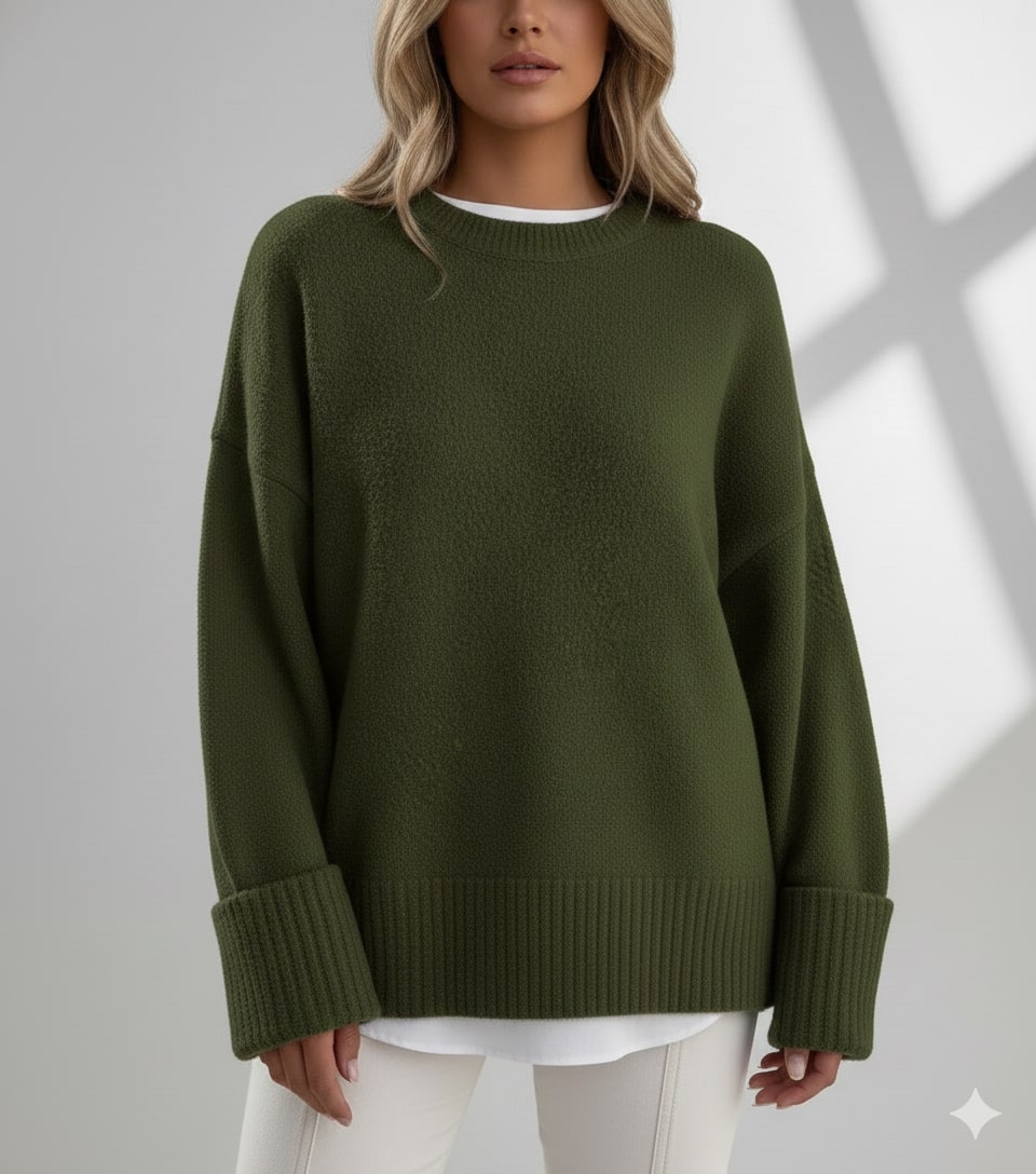 Theresa Women's Knit Sweater – Soft Relaxed-Fit Pullover with Wide Rib Cuffs