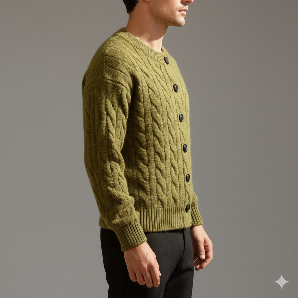 Anton Men’s Cardigan – Cable Knit Cardigan with Classic Button-Up Style