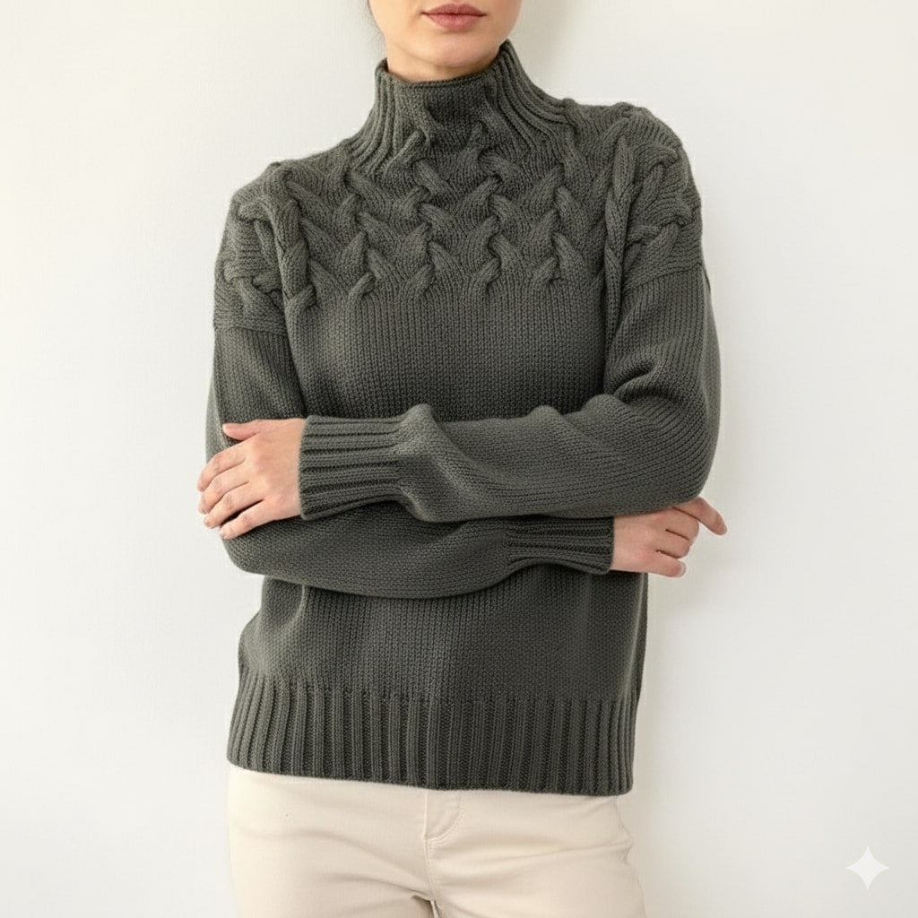 Yara Women’s Knit Jumper – Textured Soft High-Neck Pullover for Autumn