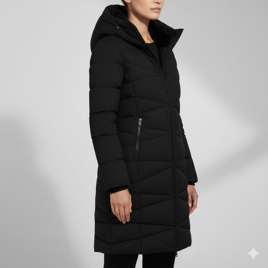 Livia Women’s Long Quilted Coat – Full-Length Warm Winter Jacket with Hood & Plush Lining