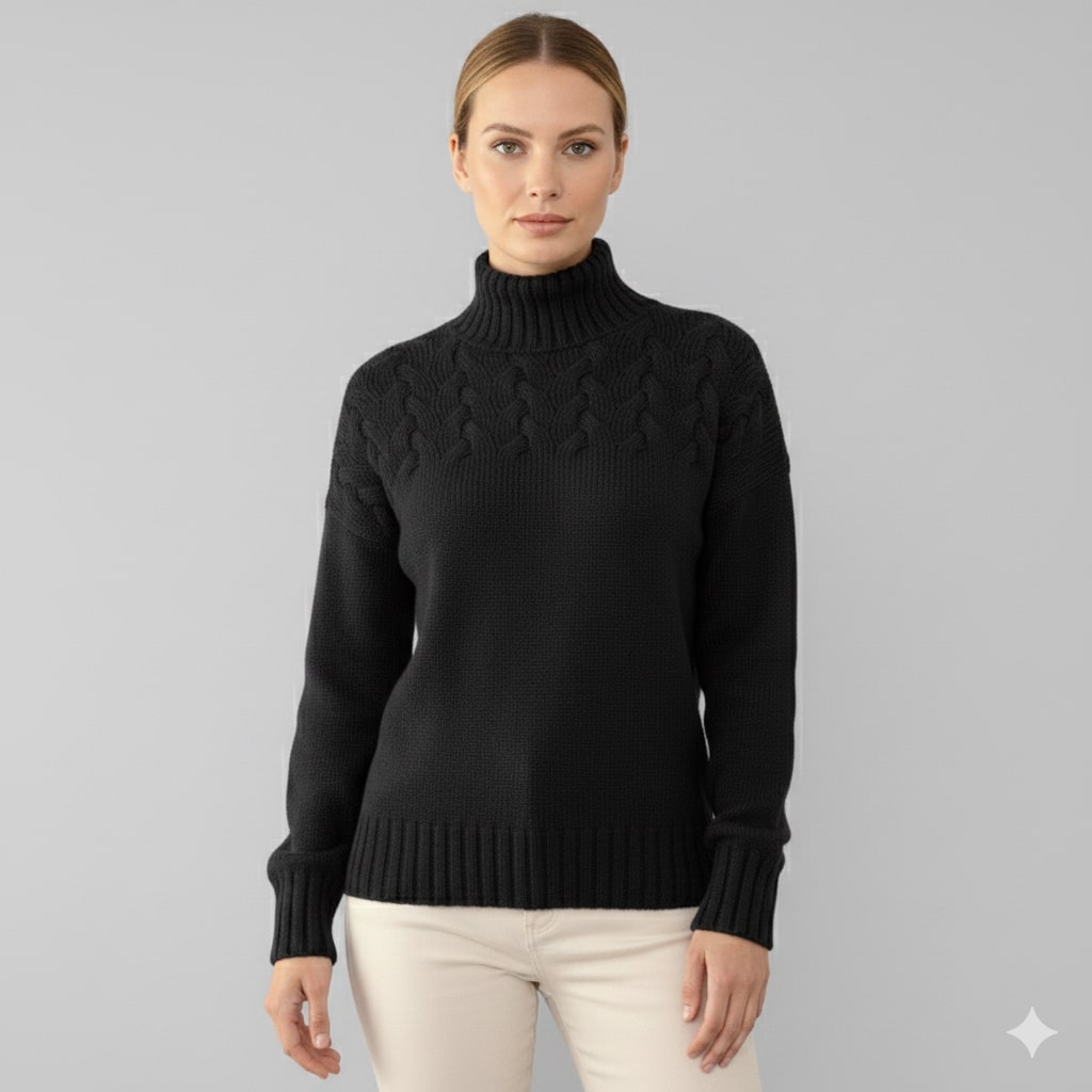 Yara Women’s Knit Jumper – Textured Soft High-Neck Pullover for Autumn