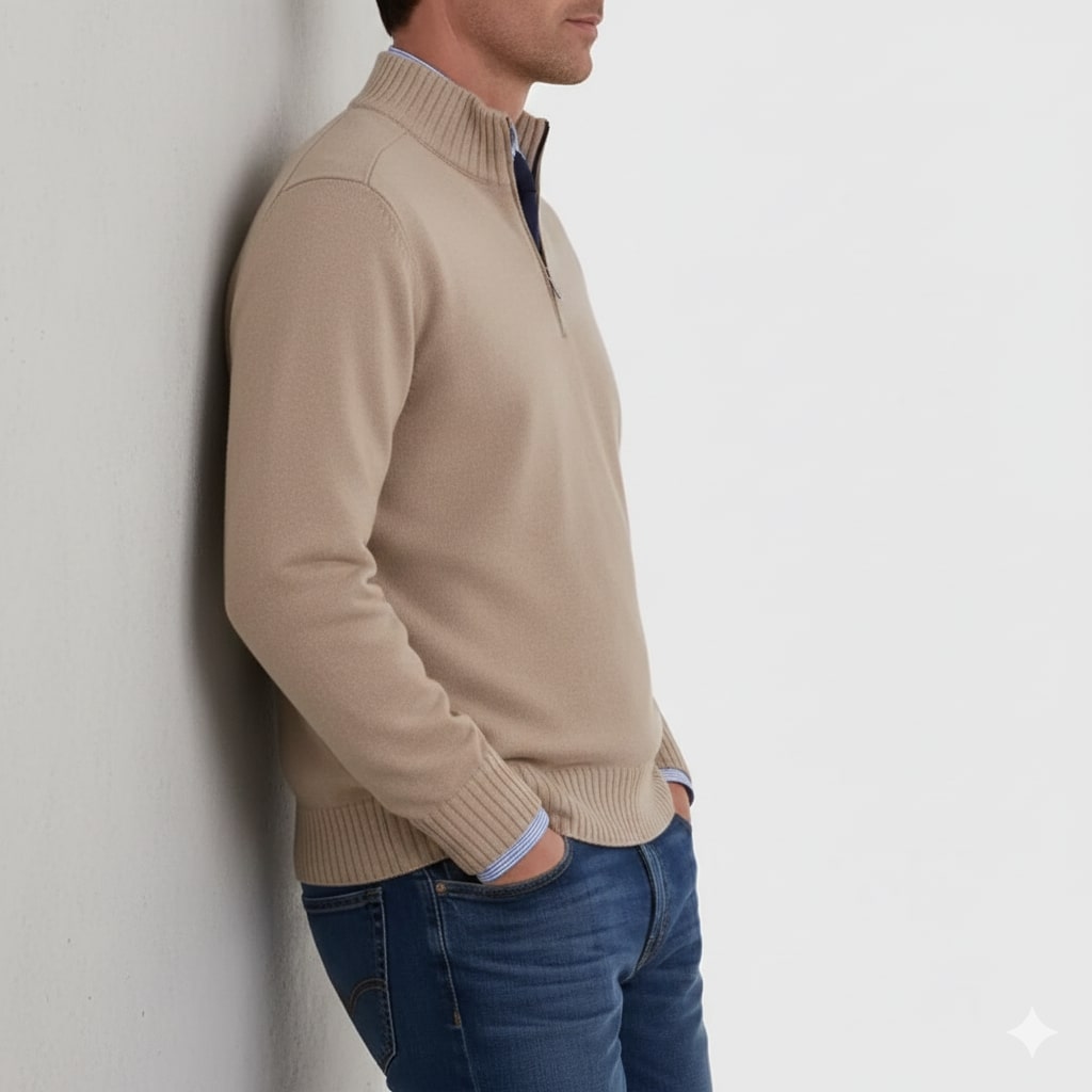 Lars Men’s Half-Zip Sweater – Soft Knit Pullover with Ribbed Details & Tailored Fit