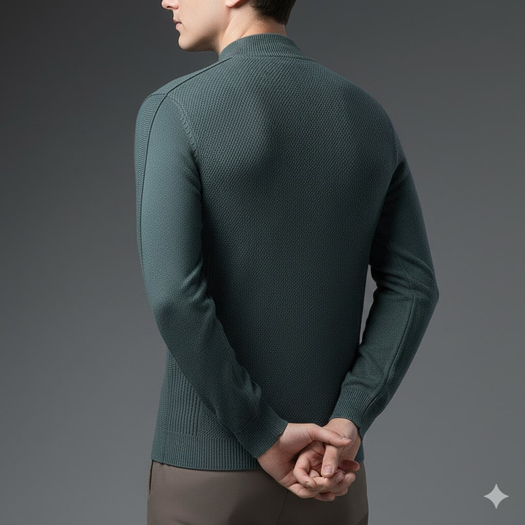 Finn Men’s Knit Sweater – Jacquard Knit Mock-Neck Pullover for Everyday Comfort