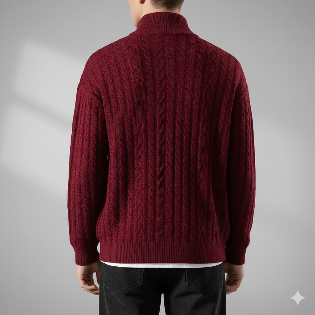 Denis Men’s Zip-Up Cardigan – Soft Wool  Cable Knit Mid-Weight Sweater