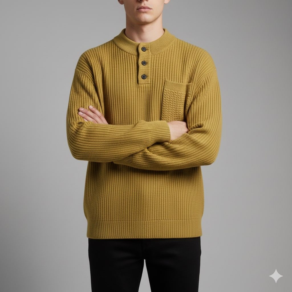 Kerem Men’s Pullover Sweater – Thick Ribbed Knit Pullover for Winter