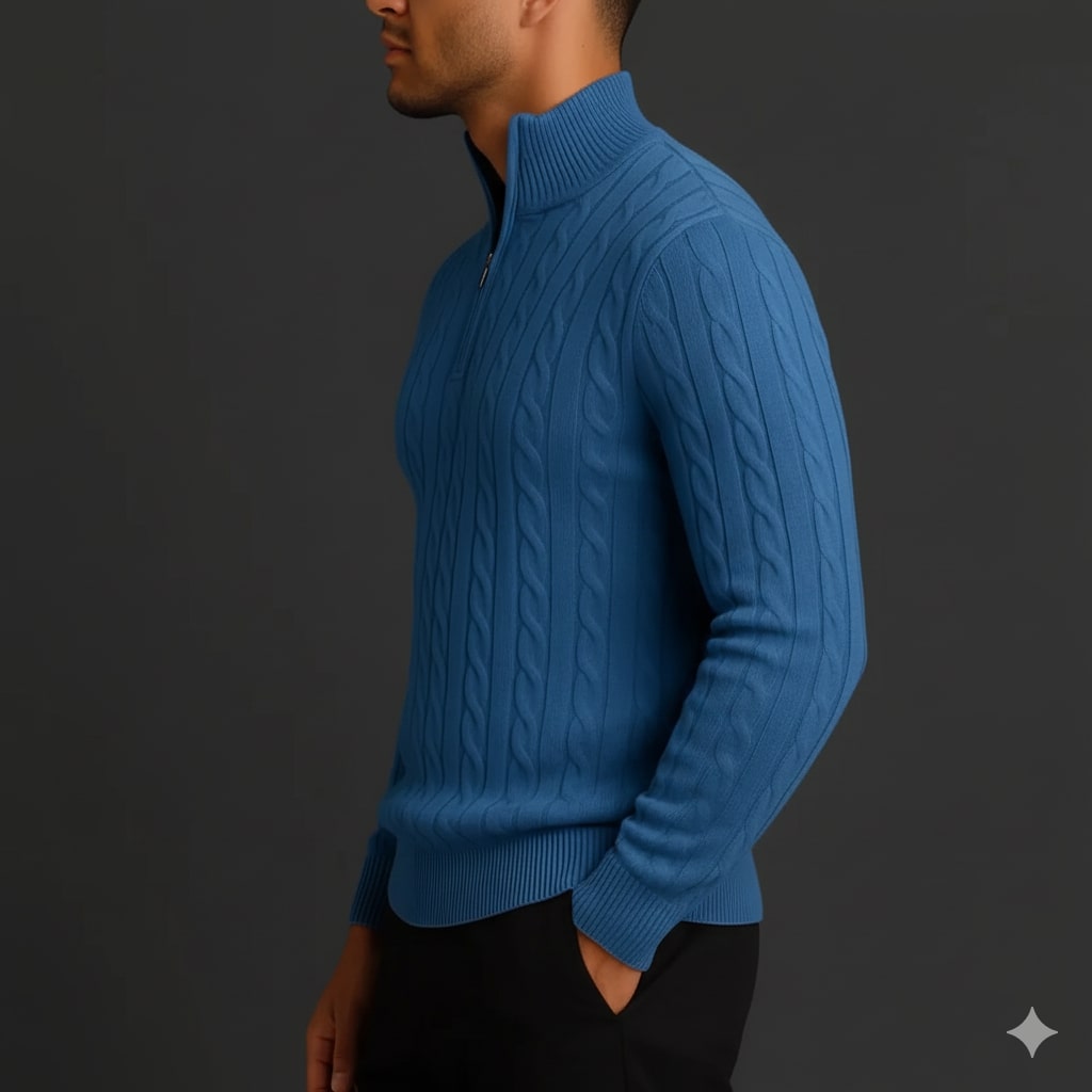 Haris Men’s Quarter-Zip Sweater – Wool-Blend Pullover with Ribbed Collar