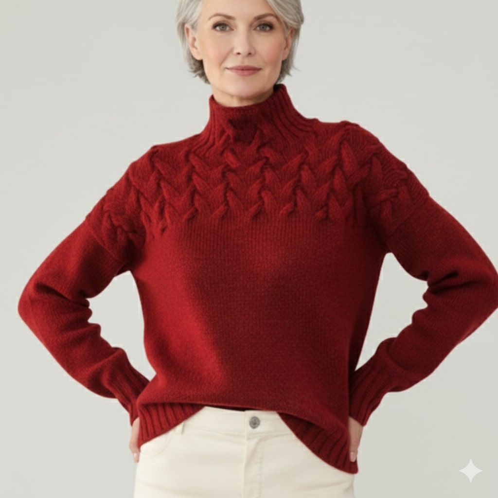 Yara Women’s Knit Jumper – Textured Soft High-Neck Pullover for Autumn