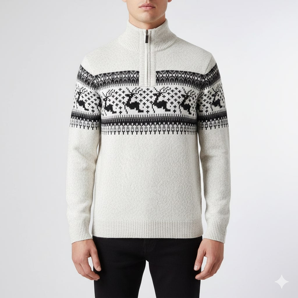 Mehdi Men's Christmas Sweater – Wool Knit Quarter-Zip Pullover
