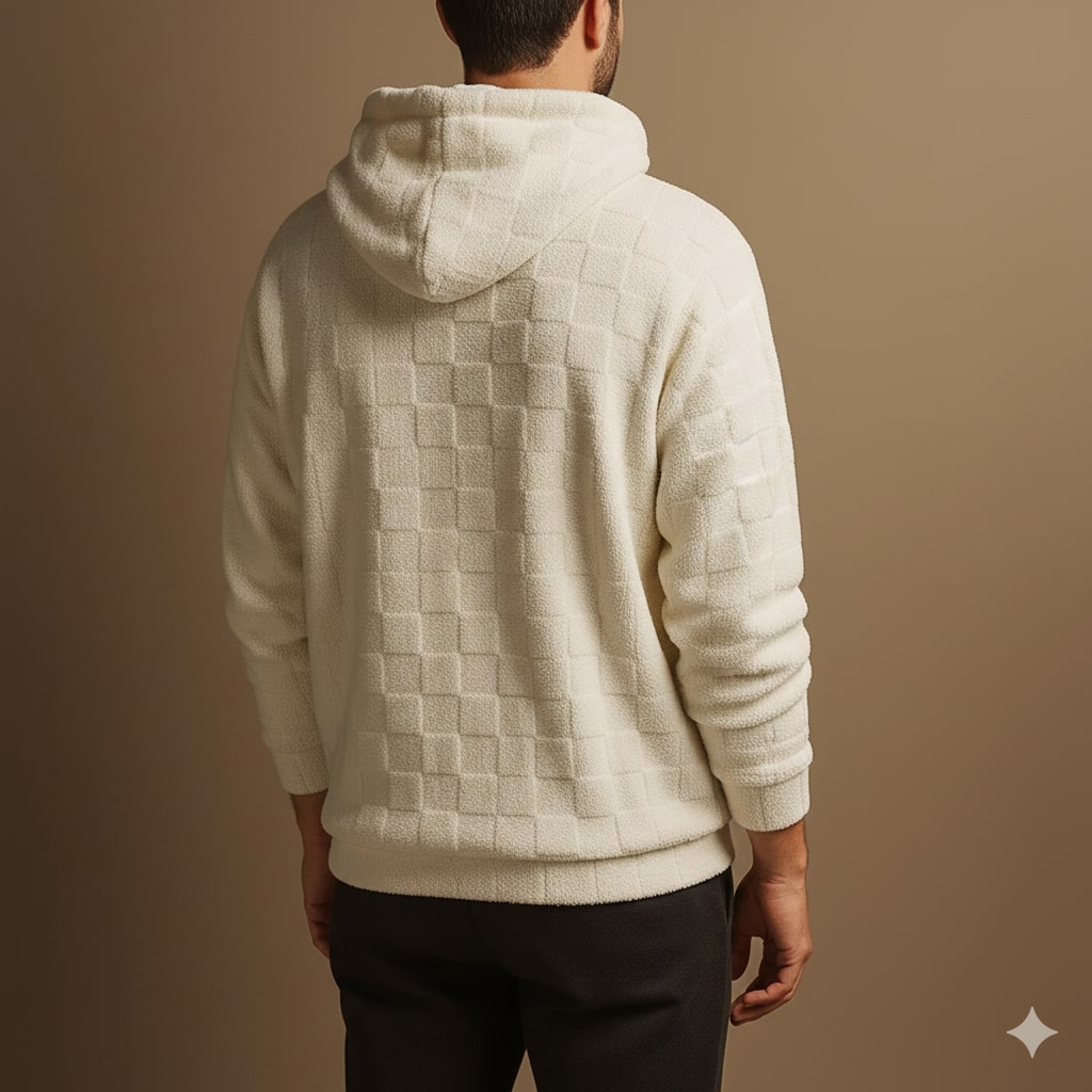 Bastien Unisex Fleece Hooded Jacket – Plush Check Texture in an Oversized Jacket