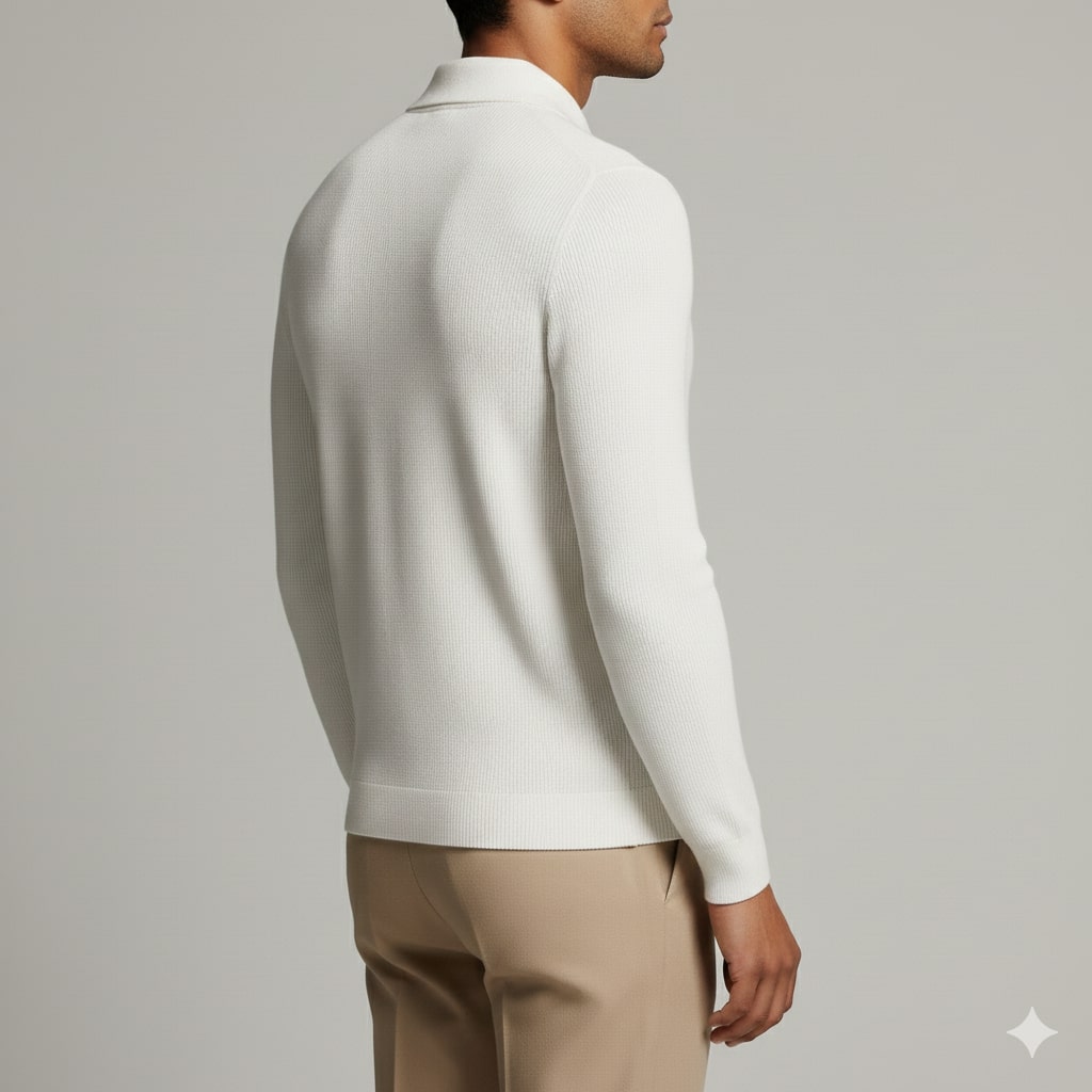 Sergio Men’s Knit Sweater – Waffle Texture Quarter-Zip Polo Shirt