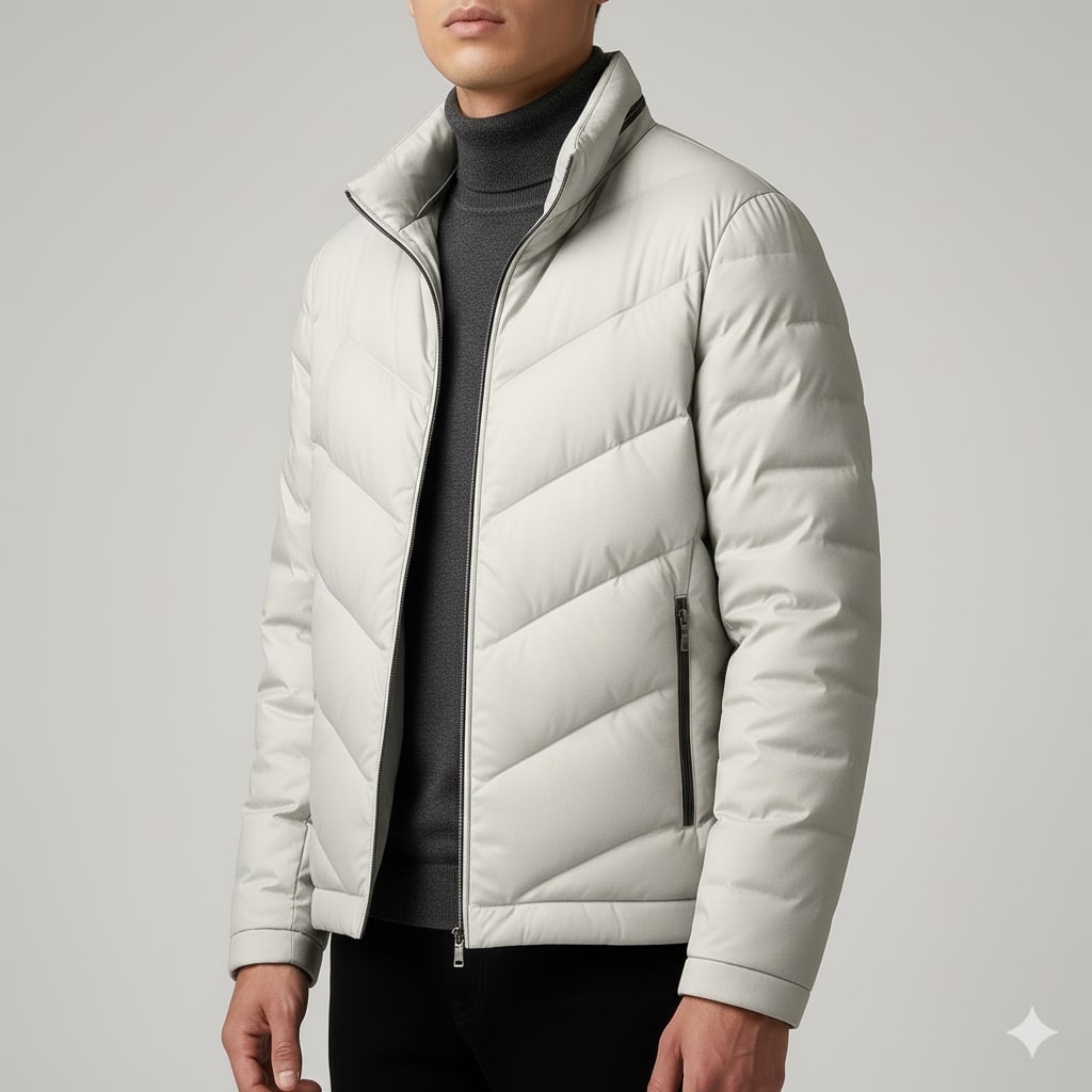 Alessandro Men’s Puffer Jacket – Lightweight Down Coat with Chevron Quilting