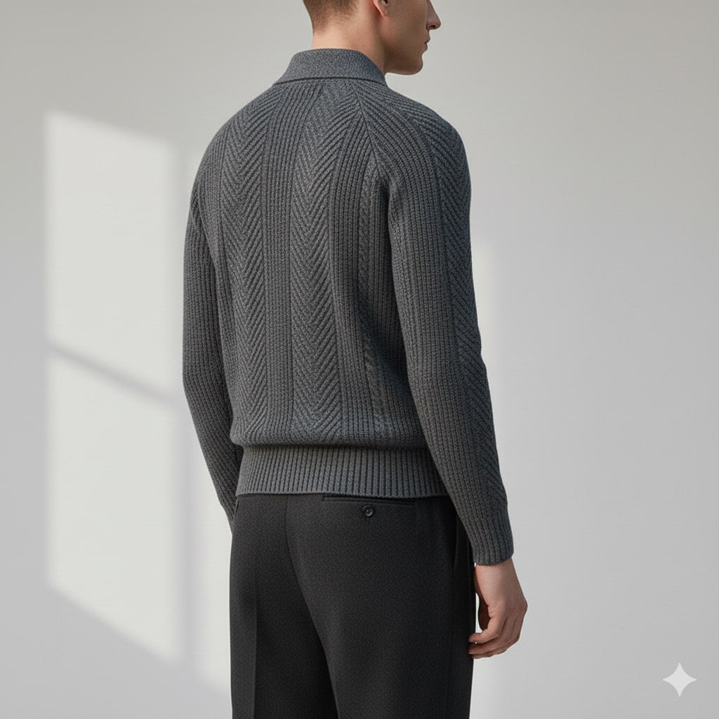 Xavier Men’s Knit Polo Sweater – Wool-Blend Cable Knit Pullover with Tailored Modern Fit