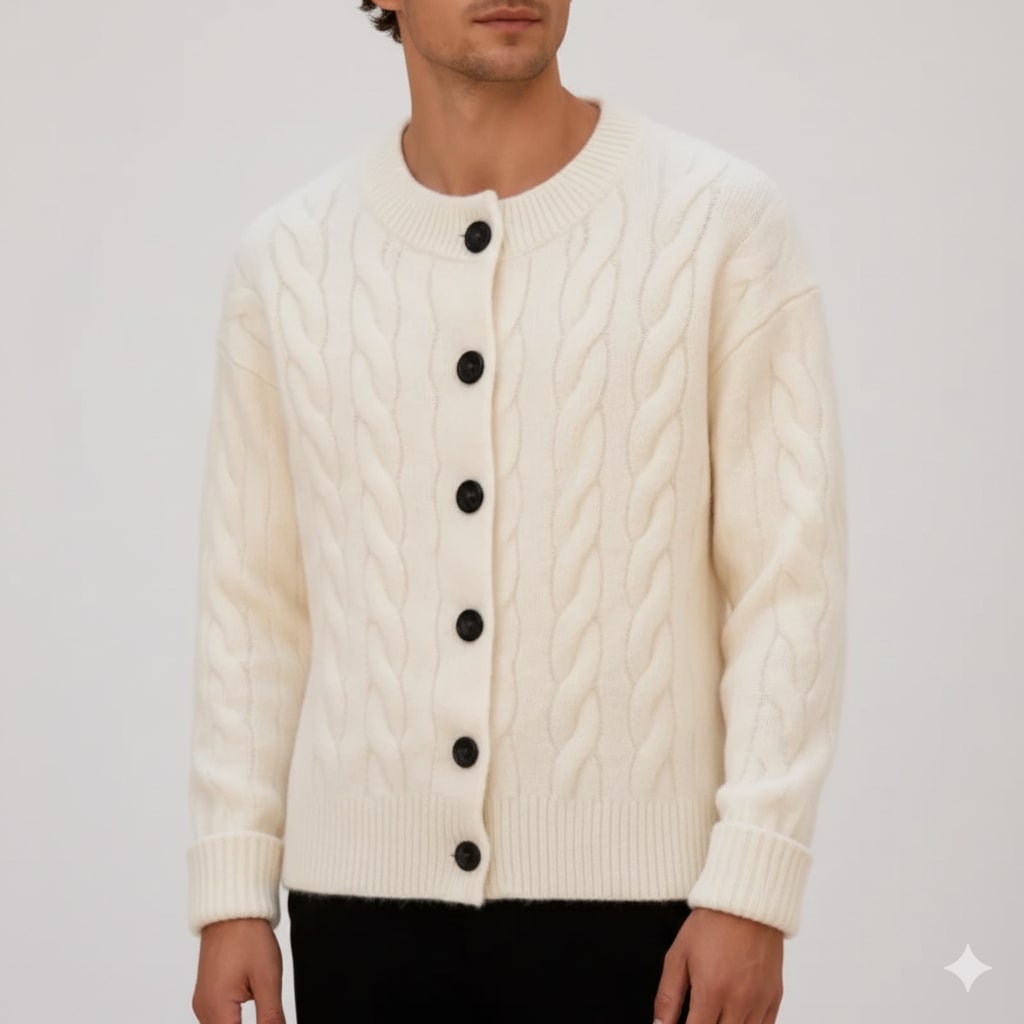 Anton Men’s Cardigan – Cable Knit Cardigan with Classic Button-Up Style