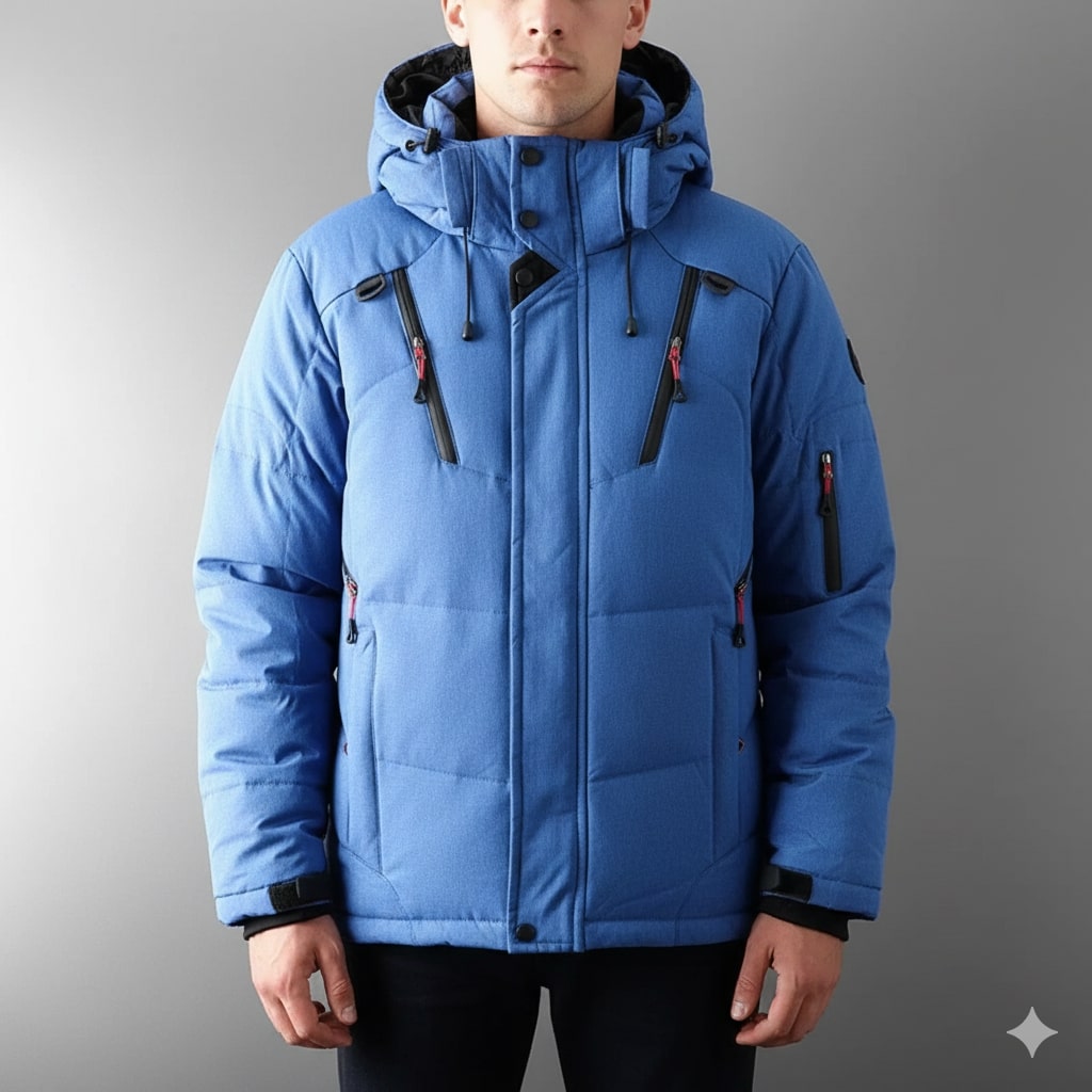 Marko Men’s Puffer Jacket – White Duck DownJacket with Water-Resistant Shell & Detachable Hood