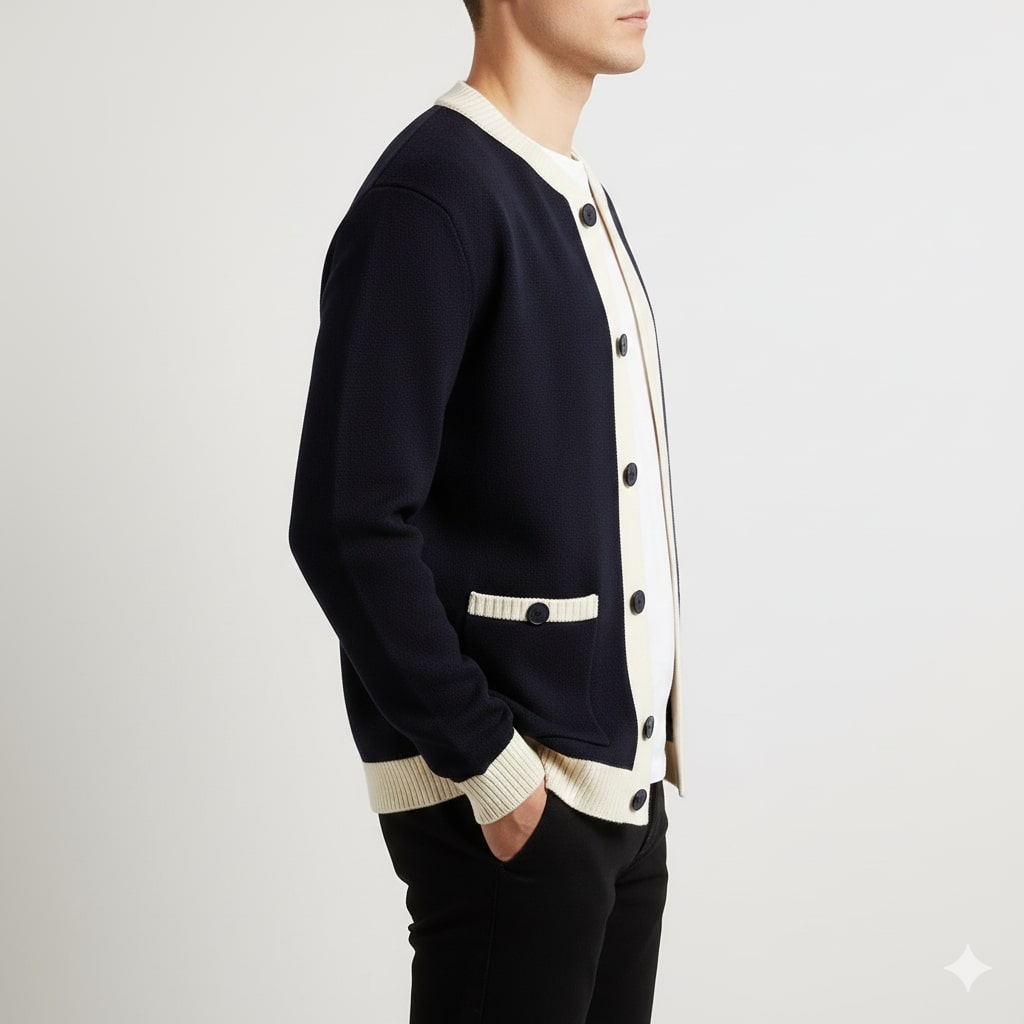 Sergey Men’s Cardigan – Two-Tone Button Placket Knitted Cardigan