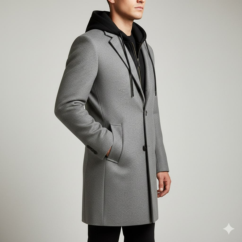 Nicolas Men’s Hooded Wool Coat – Premium Textured Winter Outerwear