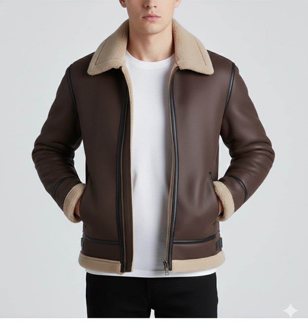 Daan Men's Shearling Jacket – Heavyweight Leather Jacket with Structured Fit