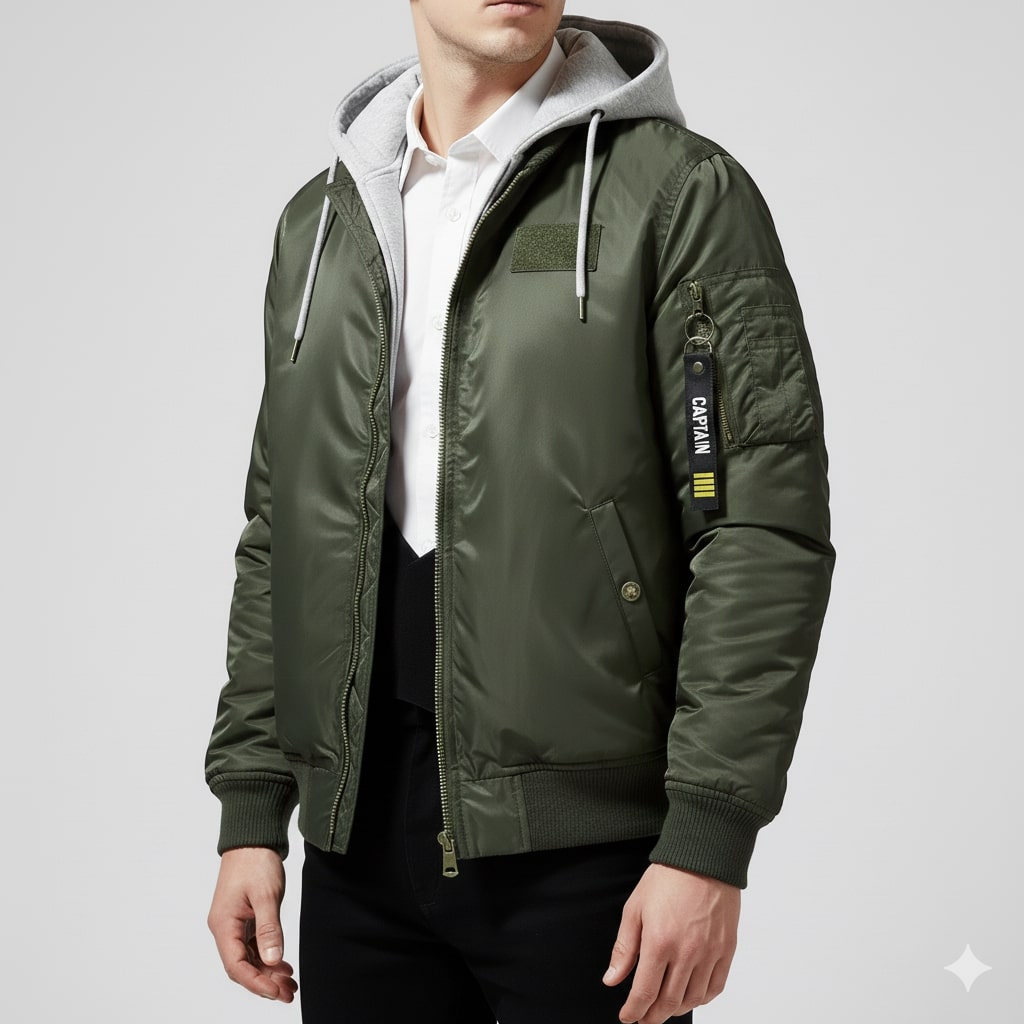 Finn Men’s Hoodie Jacket – Padded Cotton Military-Style Bomber Jacket