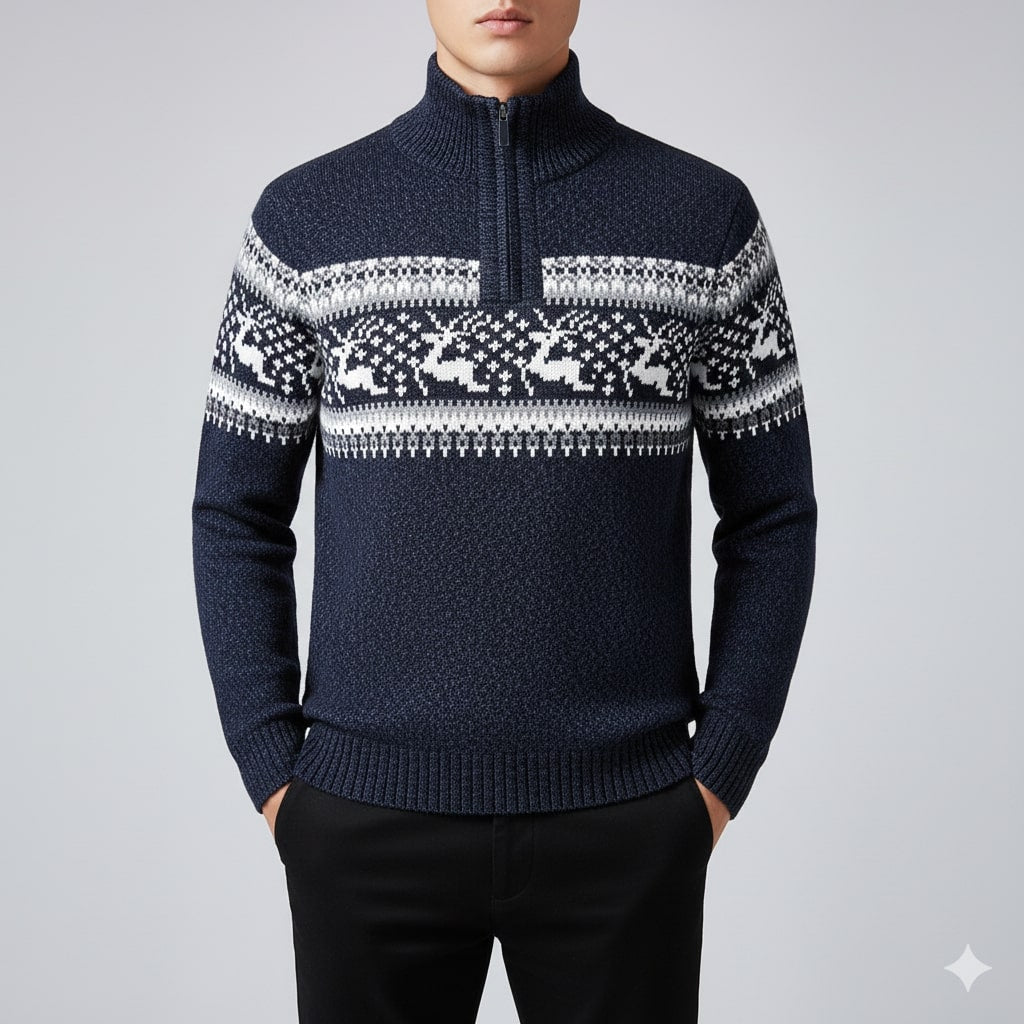 Mehdi Men's Christmas Sweater – Wool Knit Quarter-Zip Pullover