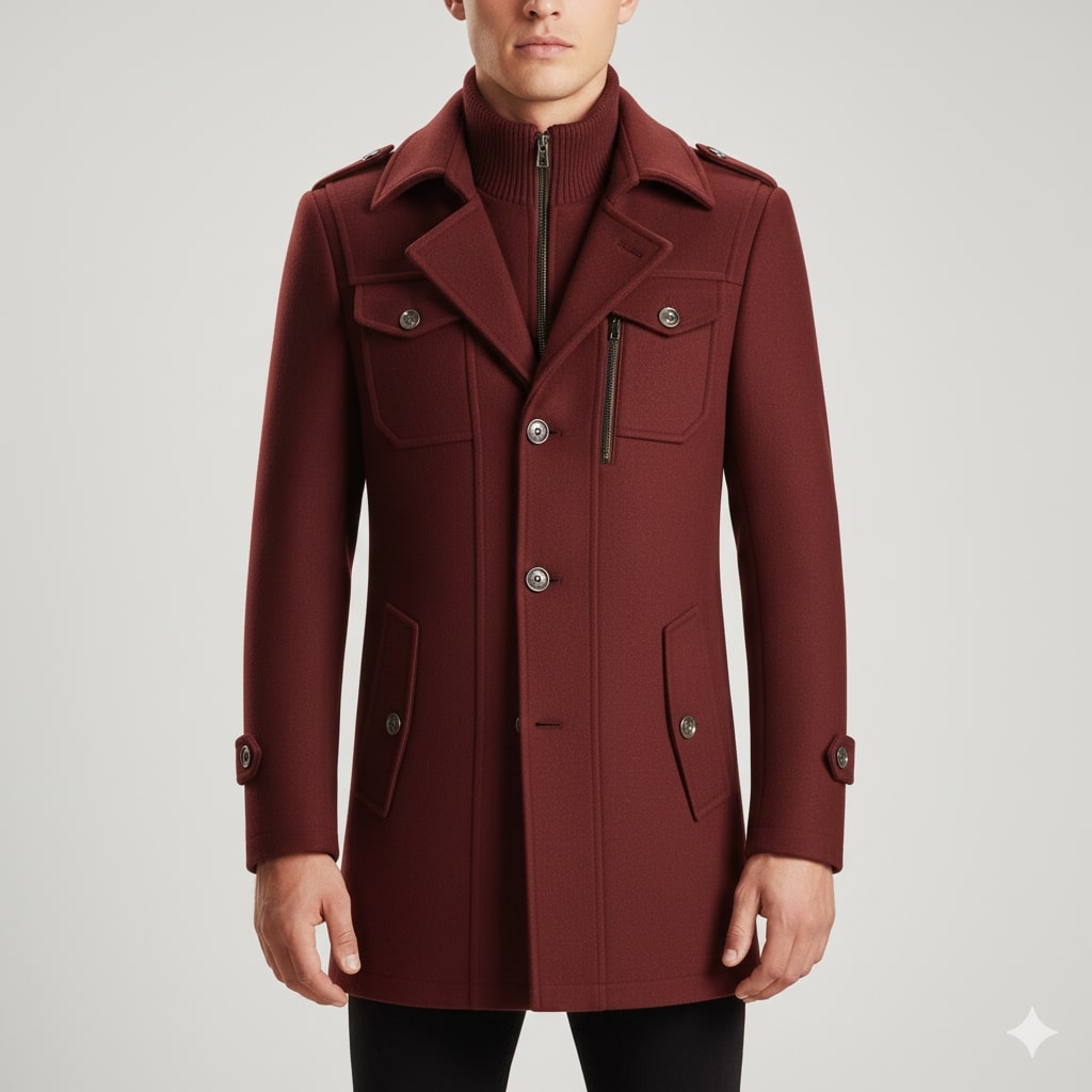 Orlando Men’s Wool Jacket – Wool Winter Coat with Tailored Collar & Utility Pocket