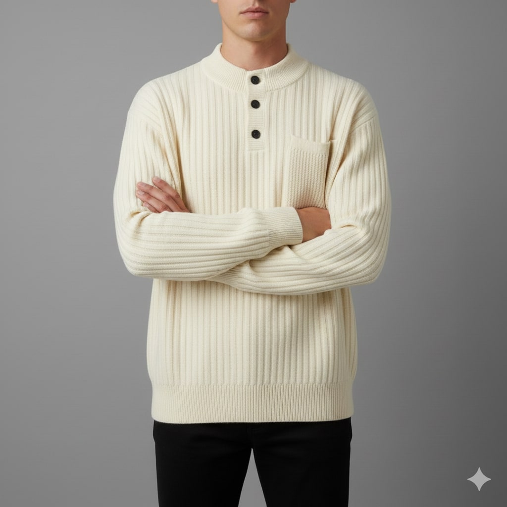 Kerem Men’s Pullover Sweater – Thick Ribbed Knit Pullover for Winter
