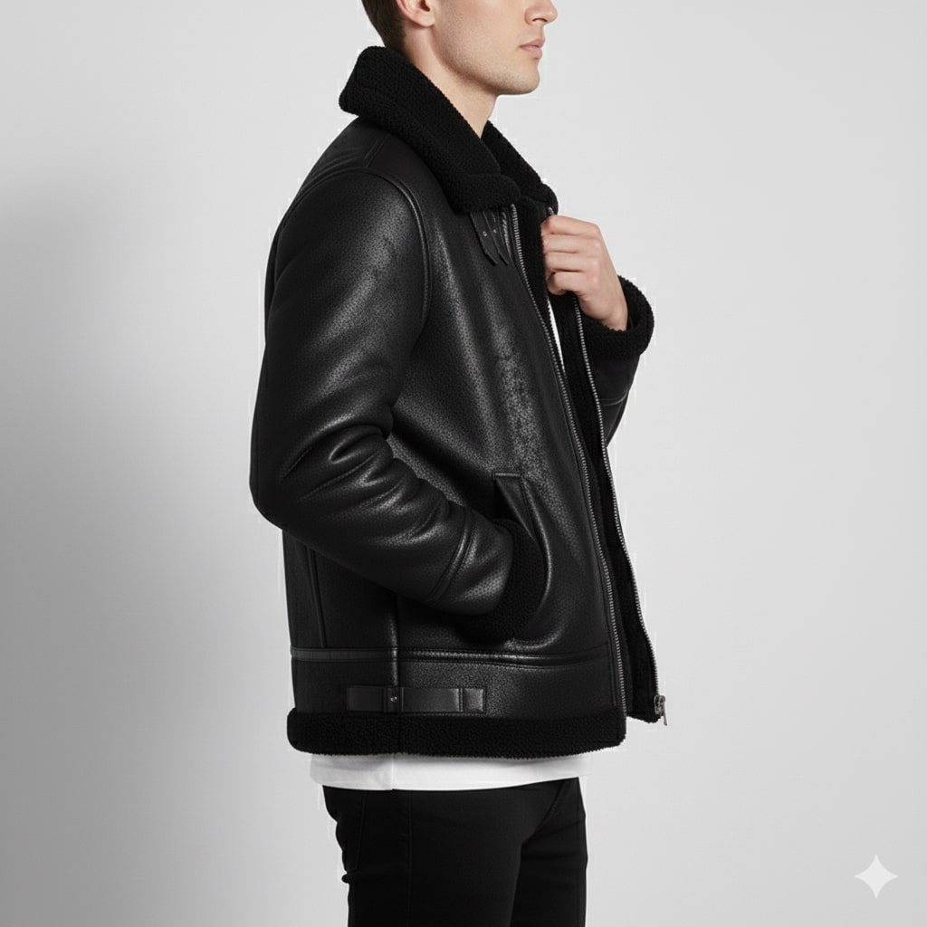 Daan Men's Shearling Jacket – Heavyweight Leather Jacket with Structured Fit