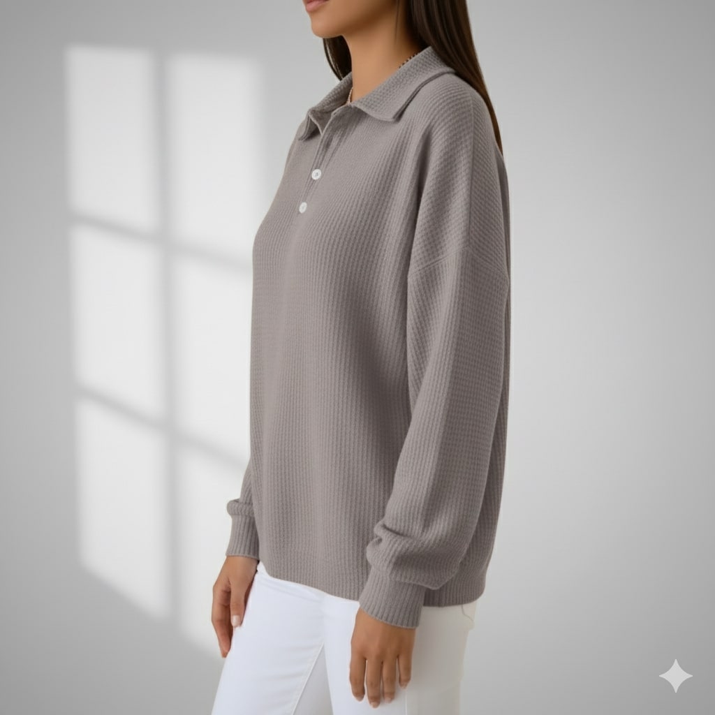 Angelina Women’s Knit Polo Sweater – Soft Ribbed Texture with Feminine Drape