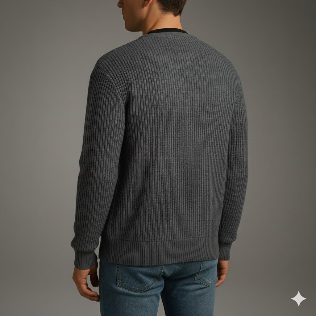 Jayden Men’s Knit Cardigan – Zip Up Sweater with Textured Knit & Patch Pockets