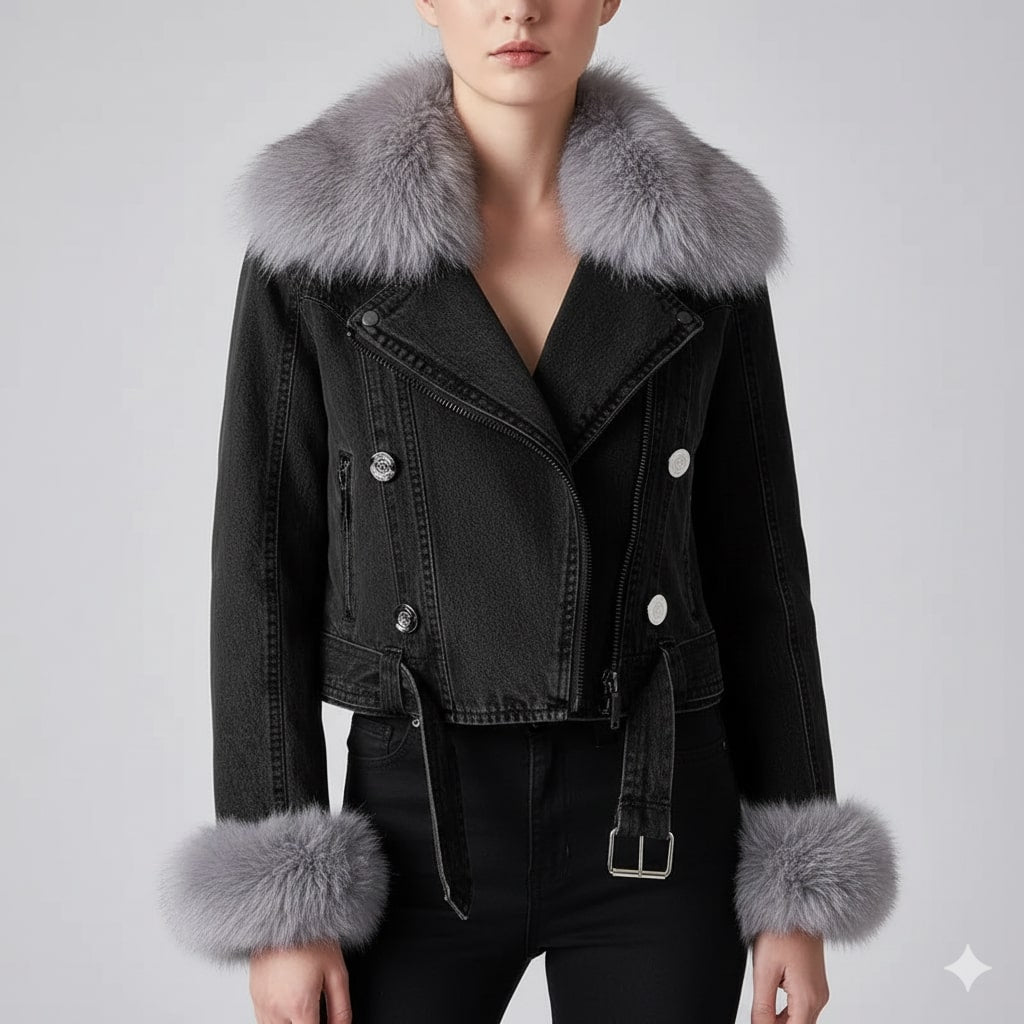 Zara Women's Denim Jacket – Soft Lined Women’s Jacket with Warm Fur Collar & Cuffs