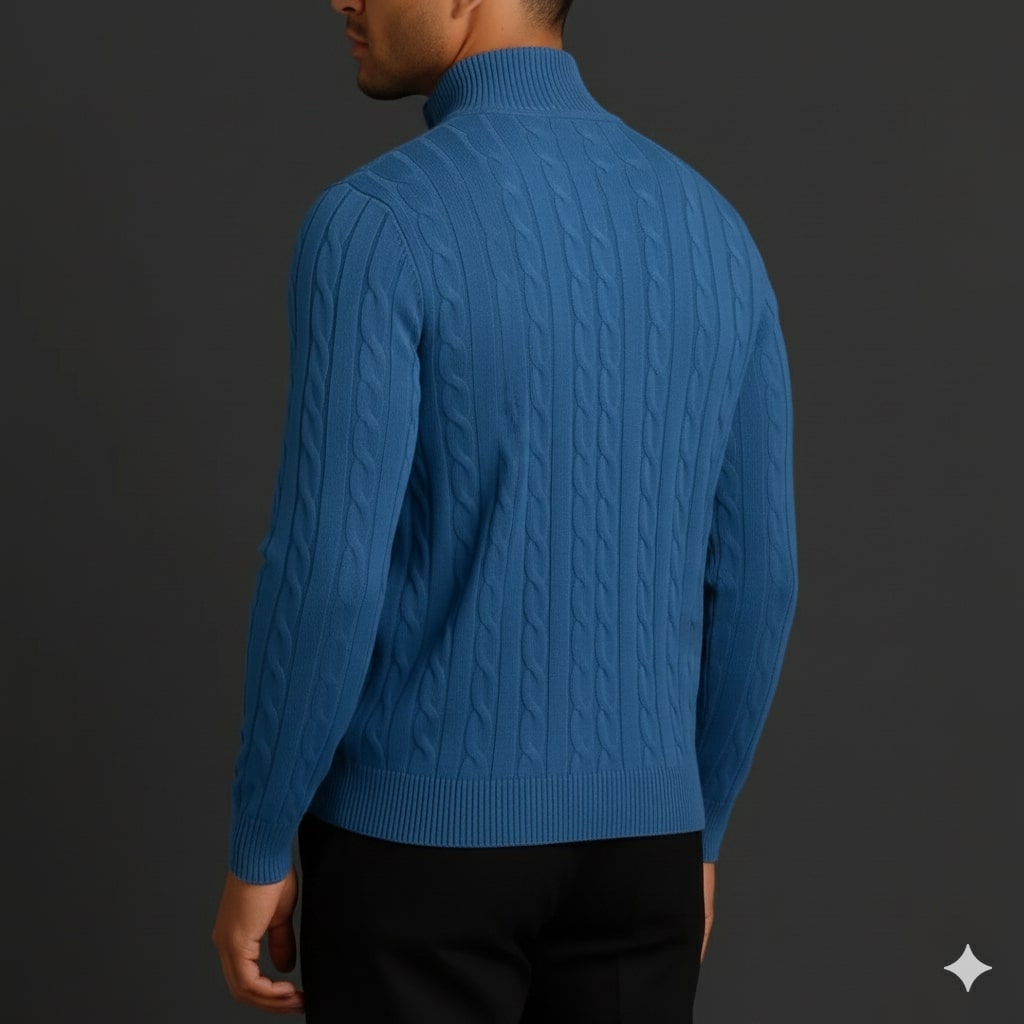 Haris Men’s Quarter-Zip Sweater – Wool-Blend Pullover with Ribbed Collar